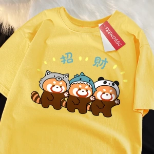 Y2k Vintage Tişört Tee Komik zengin rakun baskı japon tarzı
