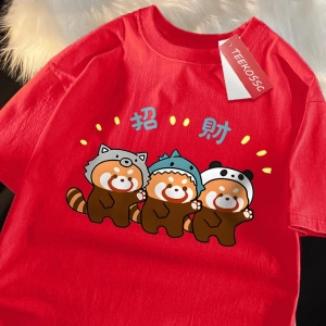 Y2k Vintage Tişört Tee Komik zengin rakun baskı japon tarzı