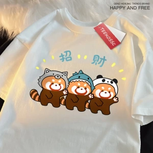 Y2k Vintage Tişört Tee Komik zengin rakun baskı japon tarzı
