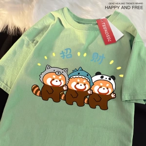 Y2k Vintage Tişört Tee Komik zengin rakun baskı japon tarzı