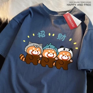 Y2k Vintage Tişört Tee Komik zengin rakun baskı japon tarzı