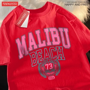 Y2k Vintage Tişört Tee Malibu Plaj Basit Mektup Baskı