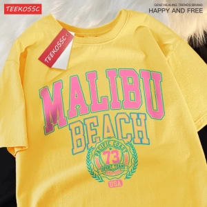 Y2k Vintage Tişört Tee Malibu Plaj Basit Mektup Baskı