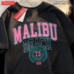Y2k Vintage Tişört Tee Malibu Plaj Basit Mektup Baskı