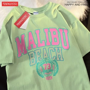 Y2k Vintage Tişört Tee Malibu Plaj Basit Mektup Baskı