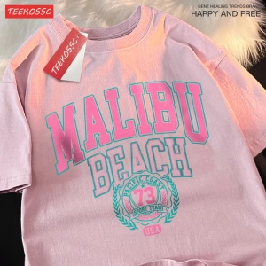 Y2k Vintage Tişört Tee Malibu Plaj Basit Mektup Baskı