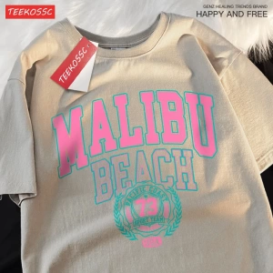 Y2k Vintage Tişört Tee Malibu Plaj Basit Mektup Baskı