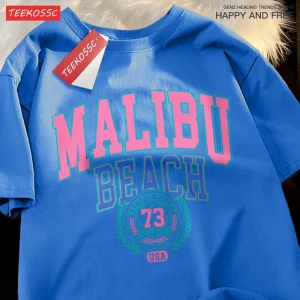 Y2k Vintage Tişört Tee Malibu Plaj Basit Mektup Baskı