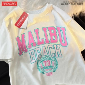 Y2k Vintage Tişört Tee Malibu Plaj Basit Mektup Baskı