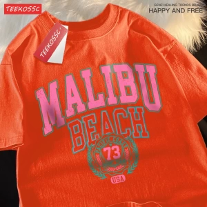 Y2k Vintage Tişört Tee Malibu Plaj Basit Mektup Baskı