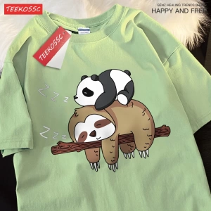 Y2k Vintage Tişört Tee Pandalar Sloths üzerinde uyku