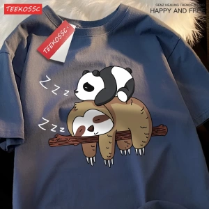 Y2k Vintage Tişört Tee Pandalar Sloths üzerinde uyku