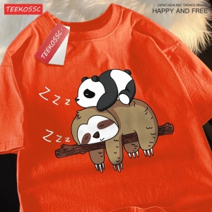 Y2k Vintage Tişört Tee Pandalar Sloths üzerinde uyku