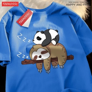 Y2k Vintage Tişört Tee Pandalar Sloths üzerinde uyku