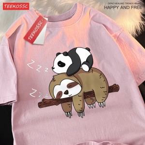 Y2k Vintage Tişört Tee Pandalar Sloths üzerinde uyku