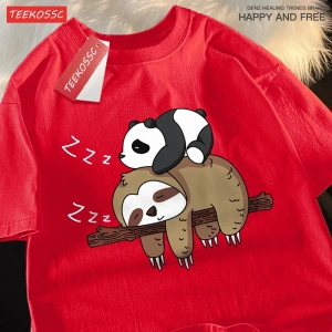 Y2k Vintage Tişört Tee Pandalar Sloths üzerinde uyku