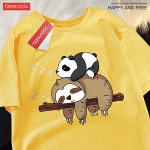 Y2k Vintage Tişört Tee Pandalar Sloths üzerinde uyku