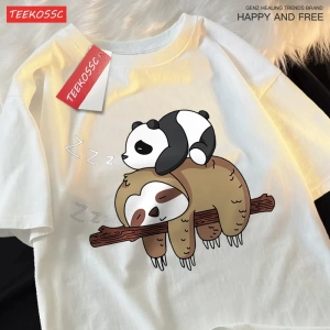 Y2k Vintage Tişört Tee Pandalar Sloths üzerinde uyku