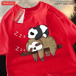 Y2k Vintage Tişört Tee Pandalar Sloths üzerinde uyku