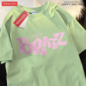 Y2k Vintage Tişört Tee Pembe karikatür mektuplar Bratz