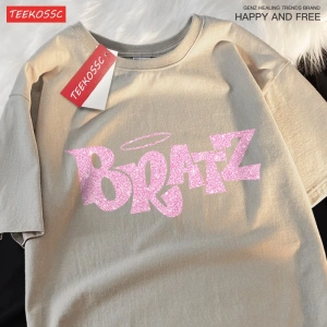 Y2k Vintage Tişört Tee Pembe karikatür mektuplar Bratz