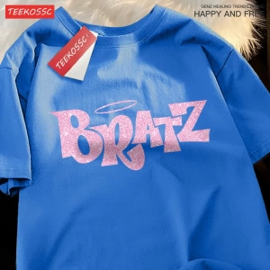 Y2k Vintage Tişört Tee Pembe karikatür mektuplar Bratz