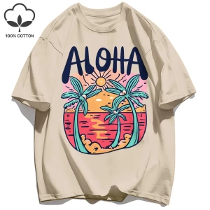 Y2k Vintage Tişört Tee Plaj Tarzı Aloha Baskılar