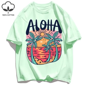 Y2k Vintage Tişört Tee Plaj Tarzı Aloha Baskılar