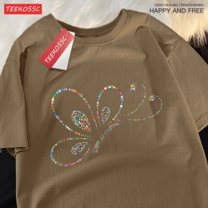 Y2k Vintage Tişört Tee Renkli boncuklar uçan kelebekler