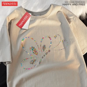 Y2k Vintage Tişört Tee Renkli boncuklar uçan kelebekler