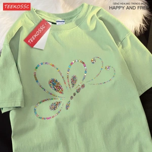 Y2k Vintage Tişört Tee Renkli boncuklar uçan kelebekler