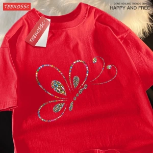 Y2k Vintage Tişört Tee Renkli boncuklar uçan kelebekler
