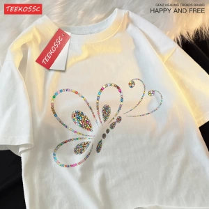 Y2k Vintage Tişört Tee Renkli boncuklar uçan kelebekler