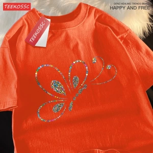 Y2k Vintage Tişört Tee Renkli boncuklar uçan kelebekler