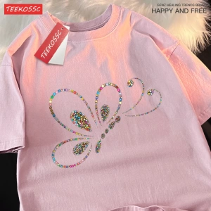 Y2k Vintage Tişört Tee Renkli boncuklar uçan kelebekler