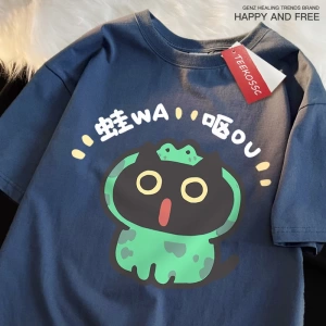 Y2k Vintage Tişört Tee Rol oynayan kurbağa kedi