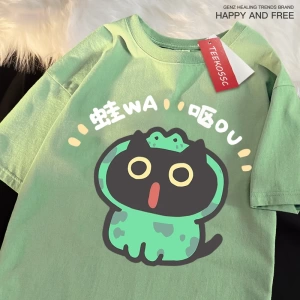 Y2k Vintage Tişört Tee Rol oynayan kurbağa kedi