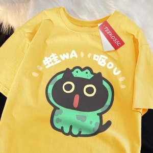Y2k Vintage Tişört Tee Rol oynayan kurbağa kedi