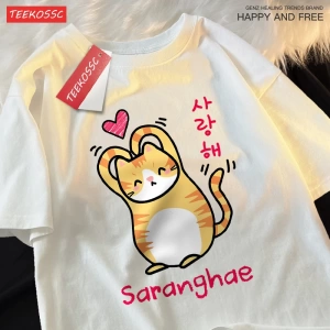 Y2k Vintage Tişört Tee Saranghae karikatür sevimli dolum yavru