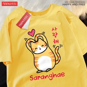 Y2k Vintage Tişört Tee Saranghae karikatür sevimli dolum yavru