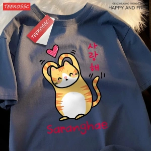 Y2k Vintage Tişört Tee Saranghae karikatür sevimli dolum yavru