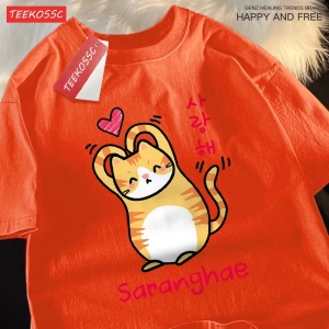 Y2k Vintage Tişört Tee Saranghae karikatür sevimli dolum yavru