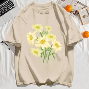Y2k Vintage Tişört Tee Sarı Çiçekler Baskı