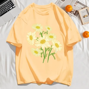 Y2k Vintage Tişört Tee Sarı Çiçekler Baskı