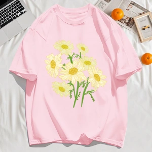 Y2k Vintage Tişört Tee Sarı Çiçekler Baskı