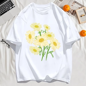 Y2k Vintage Tişört Tee Sarı Çiçekler Baskı