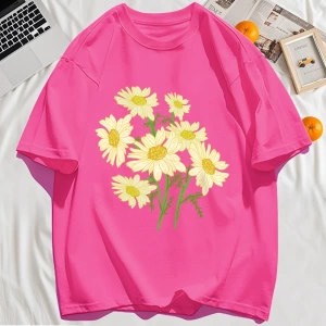 Y2k Vintage Tişört Tee Sarı Çiçekler Baskı