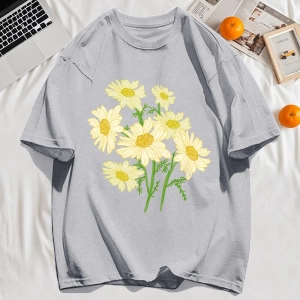 Y2k Vintage Tişört Tee Sarı Çiçekler Baskı