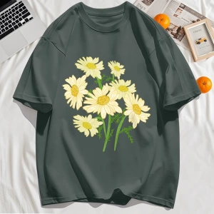 Y2k Vintage Tişört Tee Sarı Çiçekler Baskı