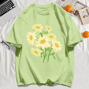 Y2k Vintage Tişört Tee Sarı Çiçekler Baskı